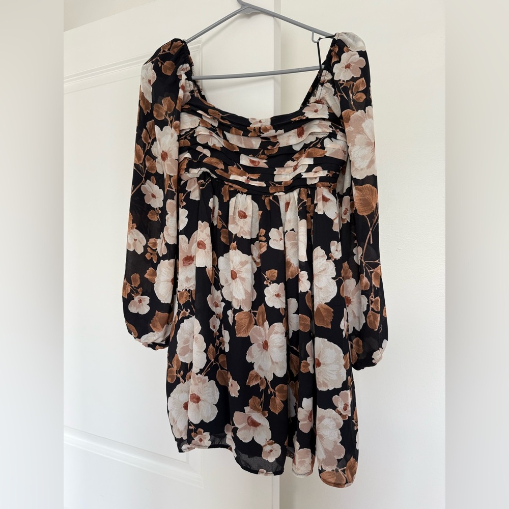 Abercrombie & Fitch Emerson Balloon Sleeve Mini Dress in Brown Floral